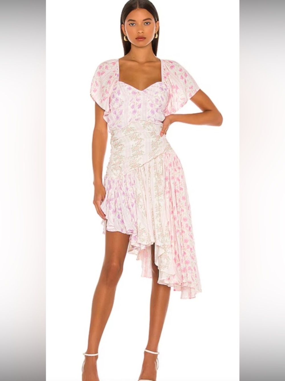 LoveShackFancy Irvine Dress In Pastel Clouds Floral Asymmetric Dress Size 8 NWT